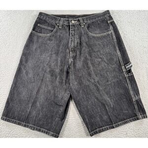 Vintage Rocawear Carpenter Jean Shorts Mens 36x14 Black Denim Utility Baggy Jort
